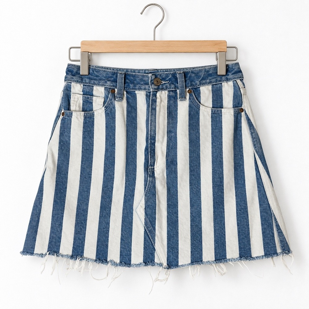 Abercrombie & Fitch Vintage Denim Skirt Women 4 Blue White Striped Jean Mini Y2K